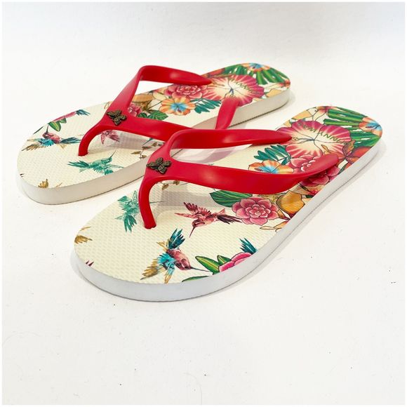 Johnny Was Shoes - Johnny Was Andra Tropical Floral Hibiscus Flip Flops Size 9-10 NEW